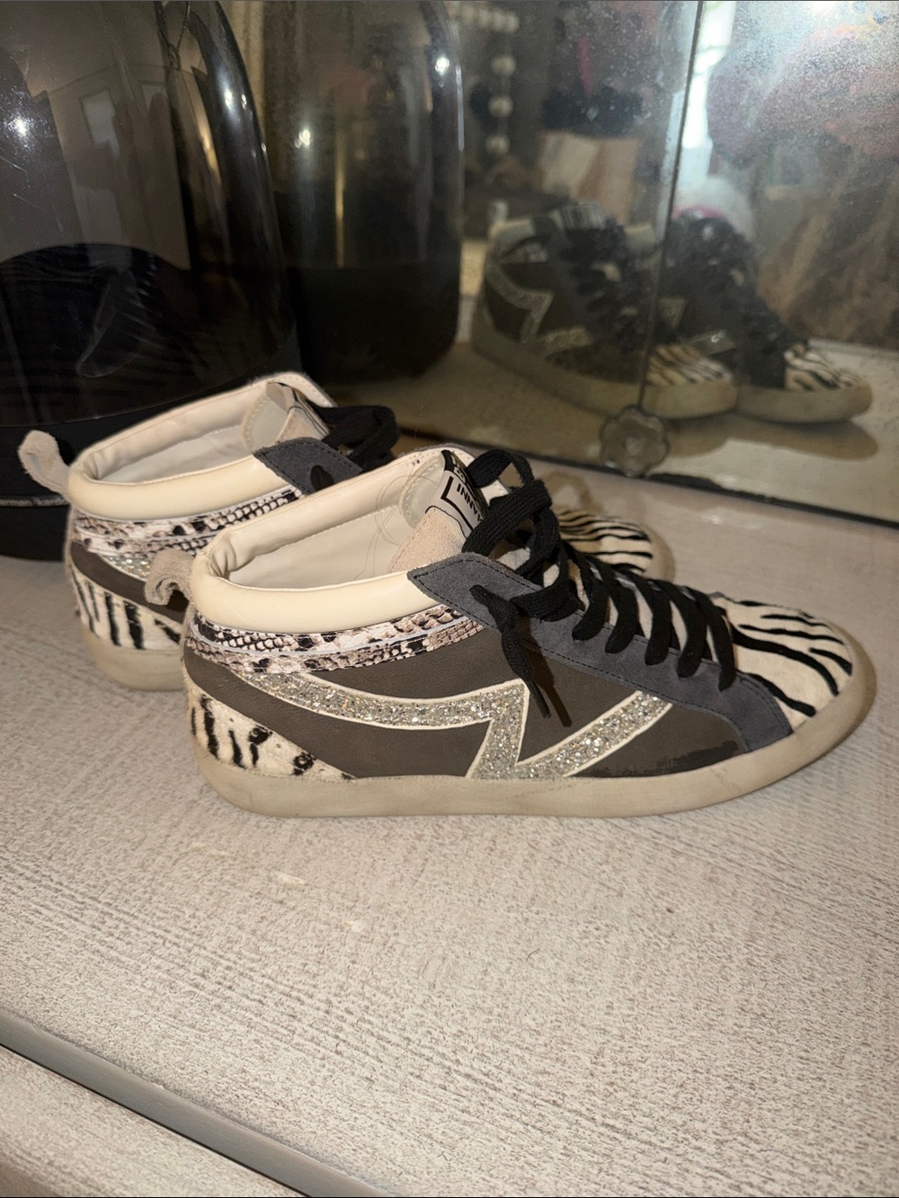 Gianni Bini Zebra-Accented High Top Sneakers - Black, White, Gray - Picture 2 of 6